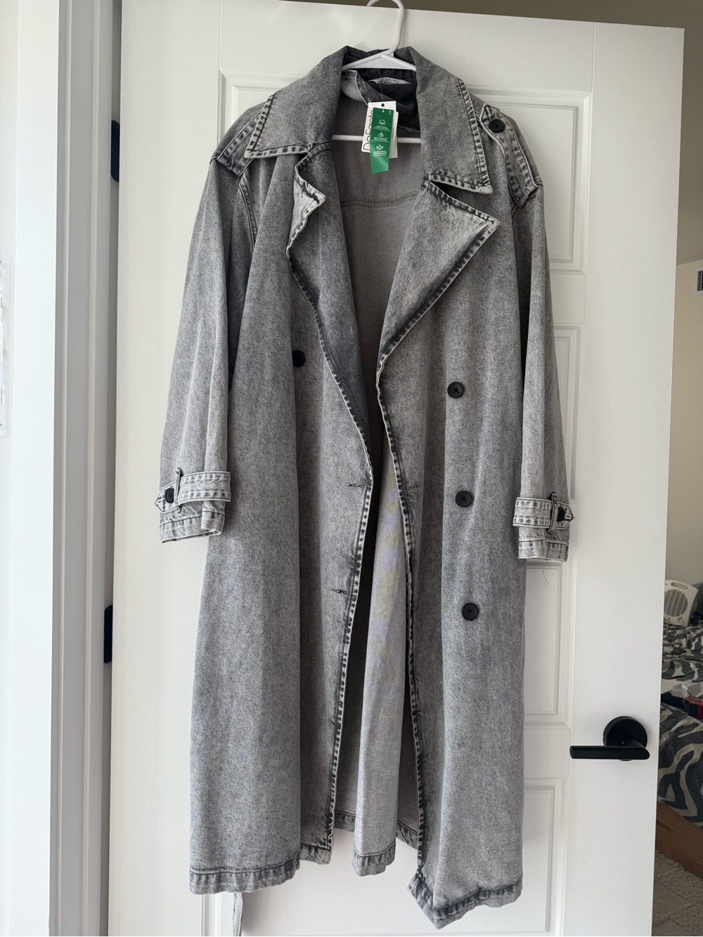 Gray Acid Wash Denim Trench Coat NWT size L